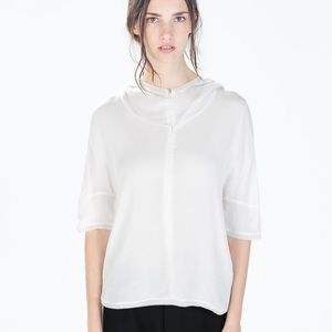 🤍 ZARA White Hooded Shirt sz Medium